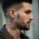 male behind ear tattoos