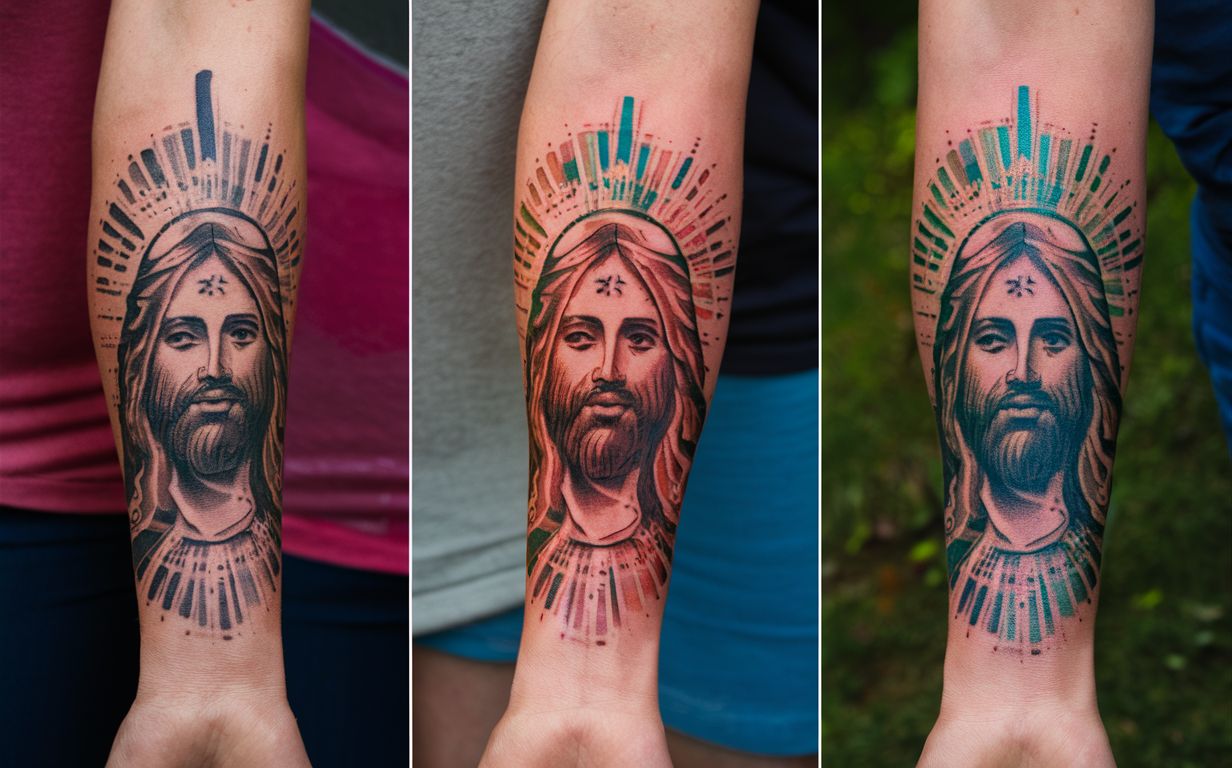 Jesus forearm tattoo