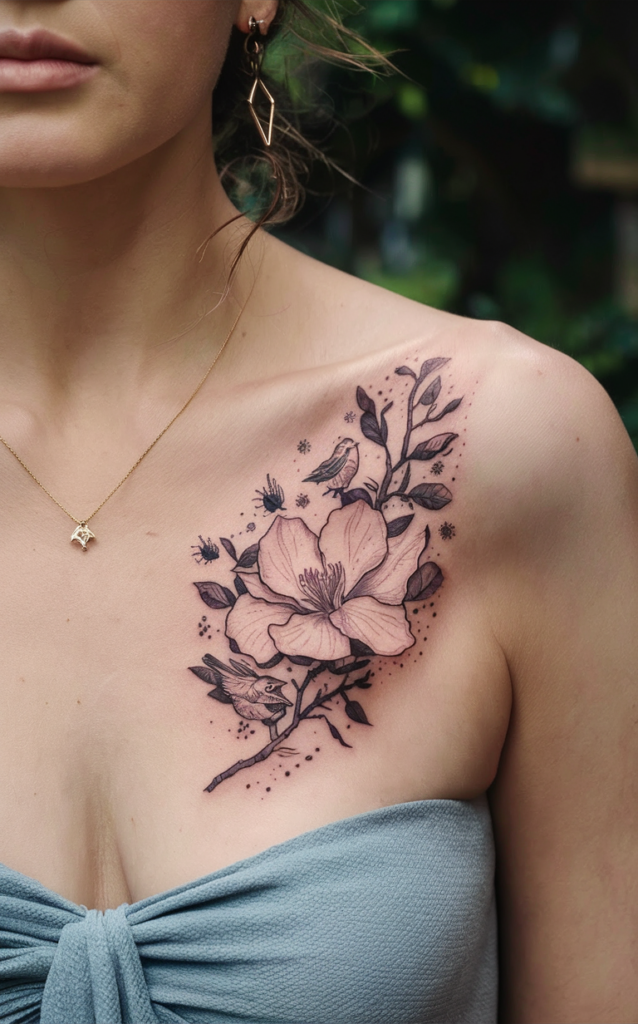 magnolia flower tattoo black and white