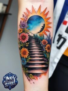 Stairway to heaven Tattoo Female - Stairway to heaven tattoos small - Stairway to heaven tattoo Ideas - Stairway to heaven tattoo Stencil - Stairway to Heaven tattoo Half Sleeve - Stairway to Heaven Tattoo Forearm