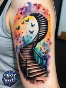 Stairway to heaven Tattoo Female - Stairway to heaven tattoos small - Stairway to heaven tattoo Ideas - Stairway to heaven tattoo Stencil - Stairway to Heaven tattoo Half Sleeve - Stairway to Heaven Tattoo Forearm