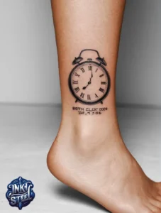 Temporary birth clock tattoos - Birth clock tattoo with name - Birth clock tattoos for guys - Birth clock tattoo small - Birth clock tattoo ideas - Time of birth Tattoo small