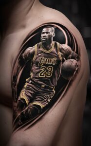 LeBron tattoos arm - LeBron tattoos back - LeBron James' tattoos high School - LeBron tattoos meaning - lebron james hand tattoo - LeBron tattoo lion