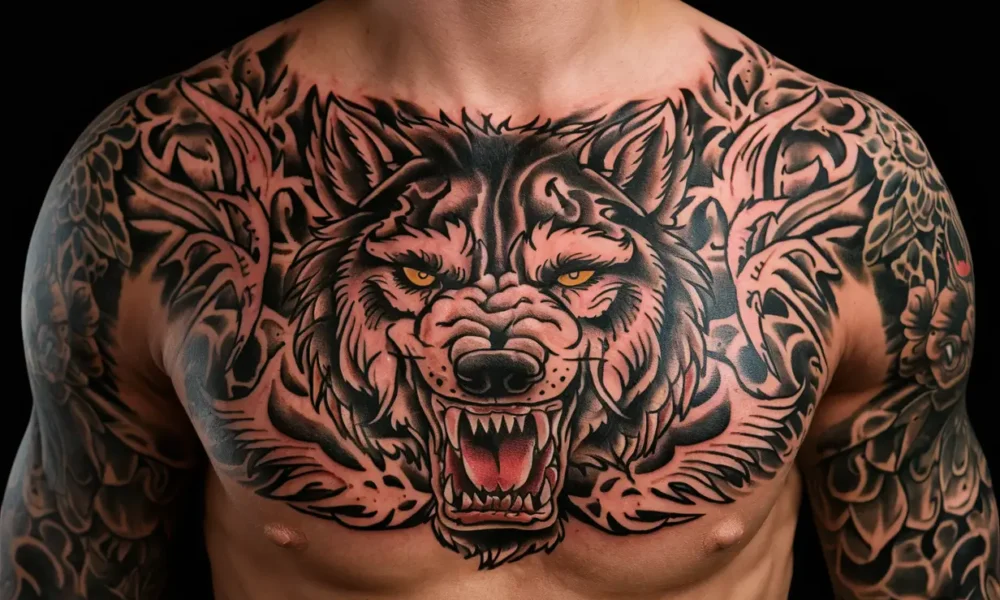 Werewolf chest tattoo