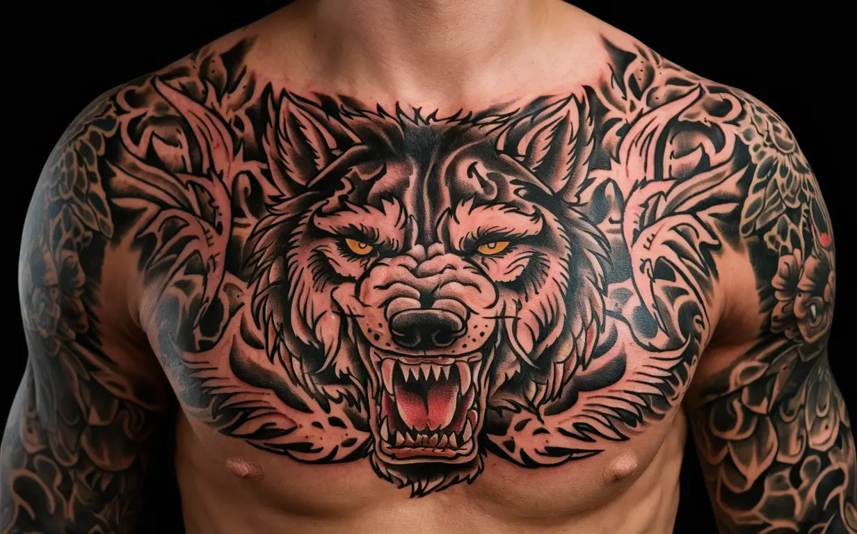 Werewolf chest tattoo