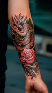 Snake and rose tattoo meaning Snake and rose tattoos small Snake and rose tattoos on hand Snake and rose tattoo men Snake and rose tattoo meaning on a woman Snake and rose tattoos simple