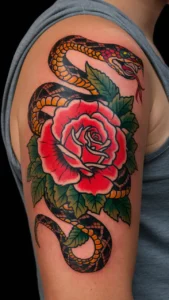 Snake and rose tattoo meaning Snake and rose tattoos small Snake and rose tattoos on hand Snake and rose tattoo men Snake and rose tattoo meaning on a woman Snake and rose tattoos simple