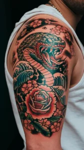 Snake and rose tattoo meaning Snake and rose tattoos small Snake and rose tattoos on hand Snake and rose tattoo men Snake and rose tattoo meaning on a woman Snake and rose tattoos simple