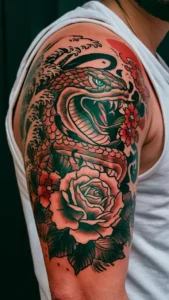 Snake and rose tattoo meaning Snake and rose tattoos small Snake and rose tattoos on hand Snake and rose tattoo men Snake and rose tattoo meaning on a woman Snake and rose tattoos simple