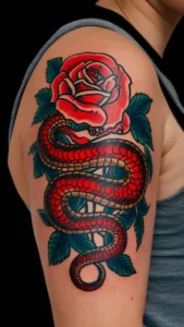 Snake and rose tattoo meaning Snake and rose tattoos small Snake and rose tattoos on hand Snake and rose tattoo men Snake and rose tattoo meaning on a woman Snake and rose tattoos simple