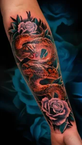 Snake and rose tattoo meaning Snake and rose tattoos small Snake and rose tattoos on hand Snake and rose tattoo men Snake and rose tattoo meaning on a woman Snake and rose tattoos simple