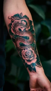 Snake and rose tattoo meaning Snake and rose tattoos small Snake and rose tattoos on hand Snake and rose tattoo men Snake and rose tattoo meaning on a woman Snake and rose tattoos simple