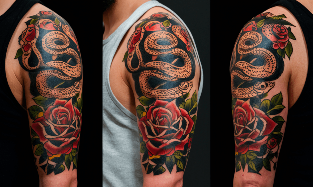 snake and rose tattoo