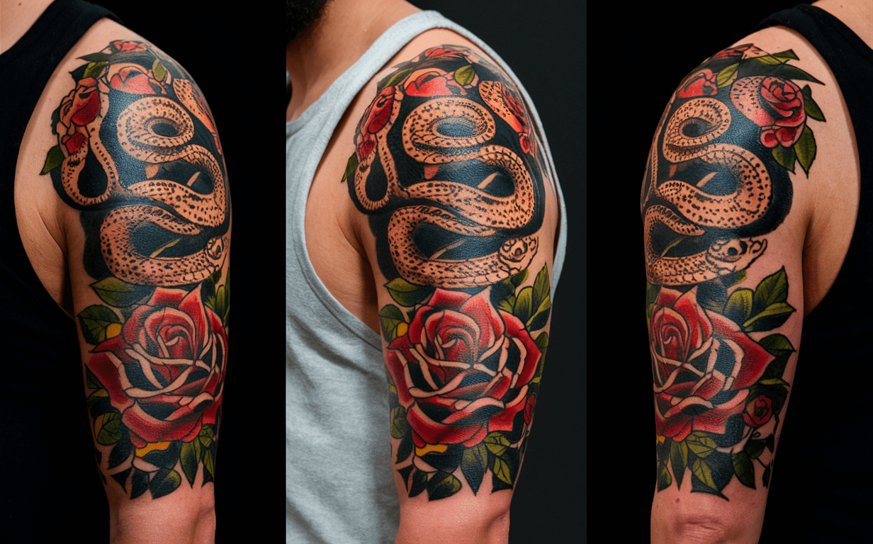 snake and rose tattoo