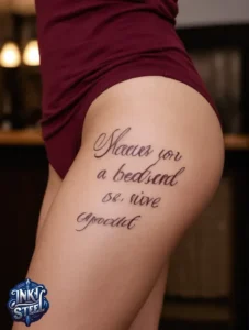 Thigh quote tattoos for females - Thigh quote tattoo men - Thigh quote Tattoos for Females with meaning - Thigh quote tattoo ideas - Thigh quote tattoo meaning - Front thigh quote tattoo