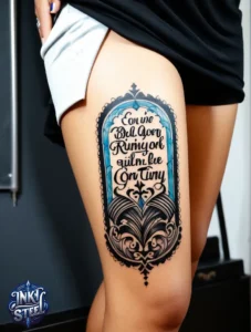 Thigh quote tattoos for females - Thigh quote tattoo men - Thigh quote Tattoos for Females with meaning - Thigh quote tattoo ideas - Thigh quote tattoo meaning - Front thigh quote tattoo