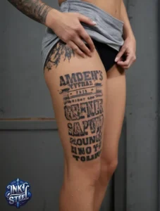 Thigh quote tattoos for females - Thigh quote tattoo men - Thigh quote Tattoos for Females with meaning - Thigh quote tattoo ideas - Thigh quote tattoo meaning - Front thigh quote tattoo