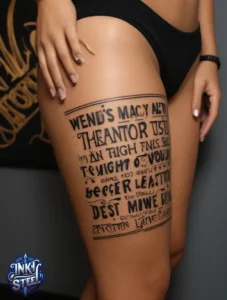 Thigh quote tattoos for females - Thigh quote tattoo men - Thigh quote Tattoos for Females with meaning - Thigh quote tattoo ideas - Thigh quote tattoo meaning - Front thigh quote tattoo