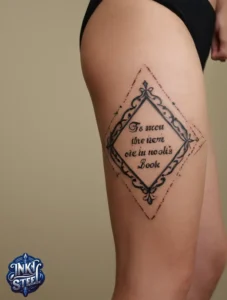 Thigh quote tattoos for females - Thigh quote tattoo men - Thigh quote Tattoos for Females with meaning - Thigh quote tattoo ideas - Thigh quote tattoo meaning - Front thigh quote tattoo