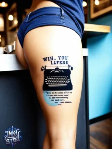 Thigh quote tattoos for females - Thigh quote tattoo men - Thigh quote Tattoos for Females with meaning - Thigh quote tattoo ideas - Thigh quote tattoo meaning - Front thigh quote tattoo