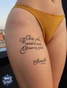 Thigh quote tattoos for females - Thigh quote tattoo men - Thigh quote Tattoos for Females with meaning - Thigh quote tattoo ideas - Thigh quote tattoo meaning - Front thigh quote tattoo