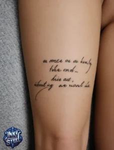 Thigh quote tattoos for females - Thigh quote tattoo men - Thigh quote Tattoos for Females with meaning - Thigh quote tattoo ideas - Thigh quote tattoo meaning - Front thigh quote tattoo