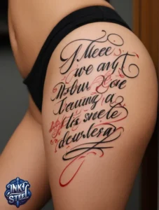 Thigh quote tattoos for females - Thigh quote tattoo men - Thigh quote Tattoos for Females with meaning - Thigh quote tattoo ideas - Thigh quote tattoo meaning - Front thigh quote tattoo