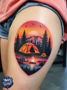 Campsite tattoos for females - Campsite tattoos for guys - Campsite tattoo meaning - Campsite tattoo small - Camping tattoo minimalist - Camping tattoos for guys