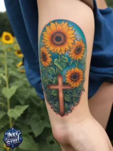 Cross with flowers tattoo meaning - Cross with flowers Tattoo Men - Small cross tattoo with flowers - Cross tattoo with flowers female - Cross with Flowers Tattoo forearm - Faith cross tattoo with Flowers