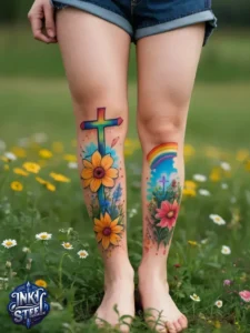 Cross with flowers tattoo meaning - Cross with flowers Tattoo Men - Small cross tattoo with flowers - Cross tattoo with flowers female - Cross with Flowers Tattoo forearm - Faith cross tattoo with Flowers