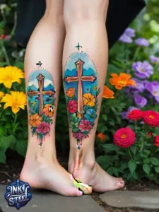 Cross with flowers tattoo meaning - Cross with flowers Tattoo Men - Small cross tattoo with flowers - Cross tattoo with flowers female - Cross with Flowers Tattoo forearm - Faith cross tattoo with Flowers