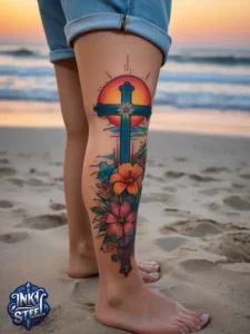 Cross with flowers tattoo meaning - Cross with flowers Tattoo Men - Small cross tattoo with flowers - Cross tattoo with flowers female - Cross with Flowers Tattoo forearm - Faith cross tattoo with Flowers