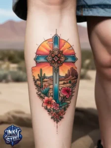 Cross with flowers tattoo meaning - Cross with flowers Tattoo Men - Small cross tattoo with flowers - Cross tattoo with flowers female - Cross with Flowers Tattoo forearm - Faith cross tattoo with Flowers