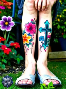 Cross with flowers tattoo meaning - Cross with flowers Tattoo Men - Small cross tattoo with flowers - Cross tattoo with flowers female - Cross with Flowers Tattoo forearm - Faith cross tattoo with Flowers