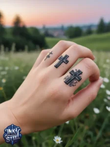 Cross with flowers tattoo meaning - Cross with flowers Tattoo Men - Small cross tattoo with flowers - Cross tattoo with flowers female - Cross with Flowers Tattoo forearm - Faith cross tattoo with Flowers