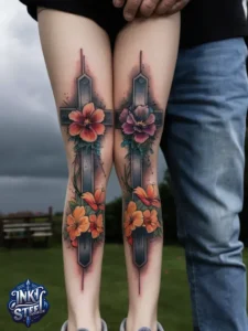 Cross with flowers tattoo meaning - Cross with flowers Tattoo Men - Small cross tattoo with flowers - Cross tattoo with flowers female - Cross with Flowers Tattoo forearm - Faith cross tattoo with Flowers