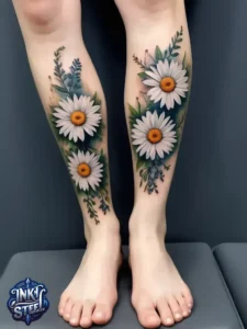 Flower leg tattoos for females - Unique Flower Leg Tattoos for females - Simple flower leg tattoos - Small flower leg tattoos for females - Flower Leg Tattoo male - Lower leg Flower Tattoo