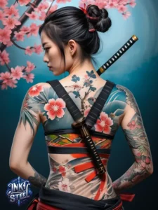 Japanese back tattoo female -Japanese back tattoo Male - Japanese back tattoo black and grey - Japanese Back Tattoo, Samurai - Japanese bodysuit tattoo - Kame-no-koh tattoo