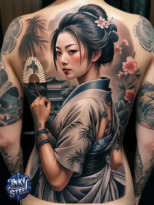 Japanese back tattoo female -Japanese back tattoo Male - Japanese back tattoo black and grey - Japanese Back Tattoo, Samurai - Japanese bodysuit tattoo - Kame-no-koh tattoo