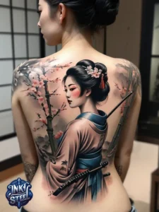 Japanese back tattoo female -Japanese back tattoo Male - Japanese back tattoo black and grey - Japanese Back Tattoo, Samurai - Japanese bodysuit tattoo - Kame-no-koh tattoo