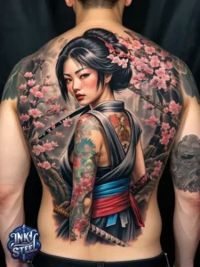 Japanese back tattoo female -Japanese back tattoo Male - Japanese back tattoo black and grey - Japanese Back Tattoo, Samurai - Japanese bodysuit tattoo - Kame-no-koh tattoo