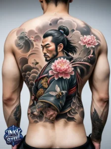 Japanese back tattoo female -Japanese back tattoo Male - Japanese back tattoo black and grey - Japanese Back Tattoo, Samurai - Japanese bodysuit tattoo - Kame-no-koh tattoo