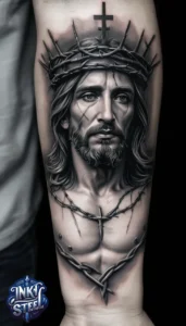 Jesus forearm tattoo simple - Jesus forearm tattoo ideas - Forearm Half Sleeve Jesus tattoo - Jesus Forearm Tattoos for Men - Jesus Tattoo on Arm to Hand - Jesus tattoo Arm Sleeve