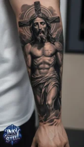 Jesus forearm tattoo simple - Jesus forearm tattoo ideas - Forearm Half Sleeve Jesus tattoo - Jesus Forearm Tattoos for Men - Jesus Tattoo on Arm to Hand - Jesus tattoo Arm Sleeve