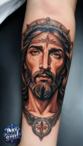 Jesus forearm tattoo simple - Jesus forearm tattoo ideas - Forearm Half Sleeve Jesus tattoo - Jesus Forearm Tattoos for Men - Jesus Tattoo on Arm to Hand - Jesus tattoo Arm Sleeve