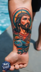 Jesus forearm tattoo simple - Jesus forearm tattoo ideas - Forearm Half Sleeve Jesus tattoo - Jesus Forearm Tattoos for Men - Jesus Tattoo on Arm to Hand - Jesus tattoo Arm Sleeve