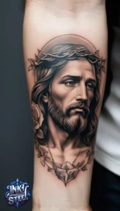 Jesus forearm tattoo simple - Jesus forearm tattoo ideas - Forearm Half Sleeve Jesus tattoo - Jesus Forearm Tattoos for Men - Jesus Tattoo on Arm to Hand - Jesus tattoo Arm Sleeve