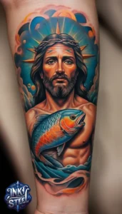 Jesus forearm tattoo simple - Jesus forearm tattoo ideas - Forearm Half Sleeve Jesus tattoo - Jesus Forearm Tattoos for Men - Jesus Tattoo on Arm to Hand - Jesus tattoo Arm Sleeve