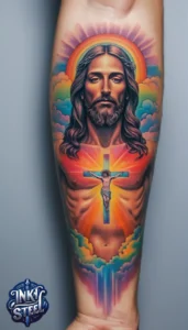 Jesus forearm tattoo simple - Jesus forearm tattoo ideas - Forearm Half Sleeve Jesus tattoo - Jesus Forearm Tattoos for Men - Jesus Tattoo on Arm to Hand - Jesus tattoo Arm Sleeve