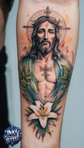 Jesus forearm tattoo simple - Jesus forearm tattoo ideas - Forearm Half Sleeve Jesus tattoo - Jesus Forearm Tattoos for Men - Jesus Tattoo on Arm to Hand - Jesus tattoo Arm Sleeve